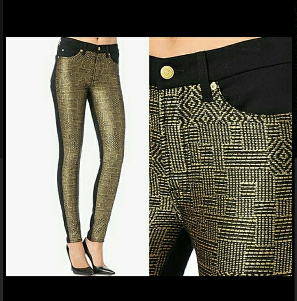 7 For All Mankind Black Gold Skinny Jeans Size 24